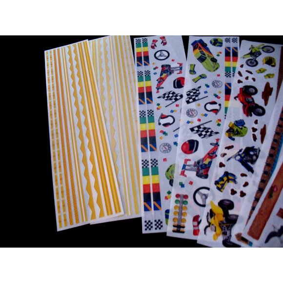 3 Gr Lengths Antique Cars, 1 Gr Lengths Beach, Borders, Race Cars, Yellow Strips - Picture 2 of 7